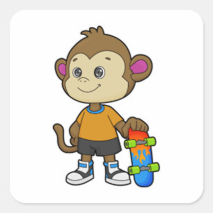 Monkey as Skater with Skateboard Square Sticker