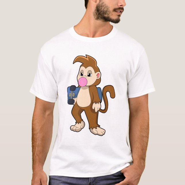 Monkey as Skater with Skateboard T-Shirt (Front)