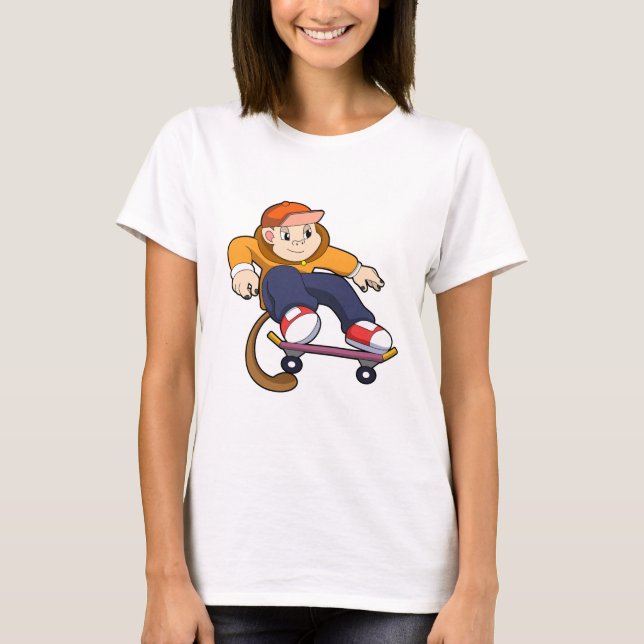 Monkey as Skater with Skateboard T-Shirt (Front)