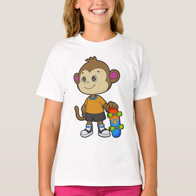 Monkey as Skater with Skateboard T-Shirt (Front)