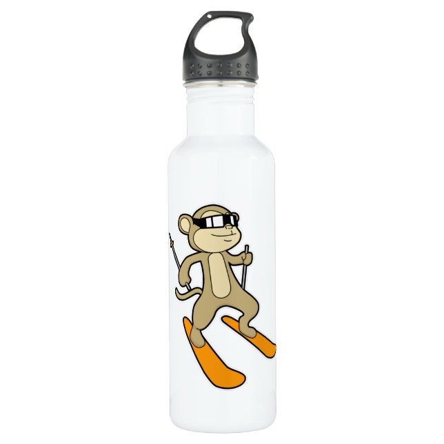 Monkey as Skier with Ski 710 Ml Water Bottle (Front)