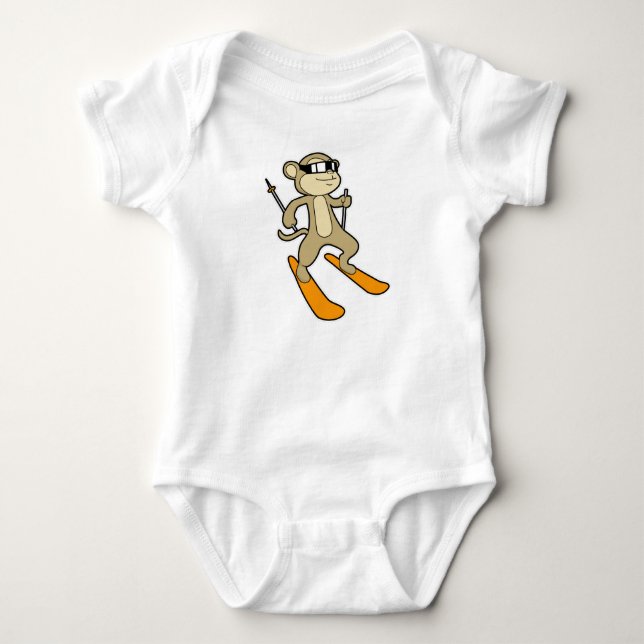 Monkey as Skier with Ski Baby Bodysuit (Front)