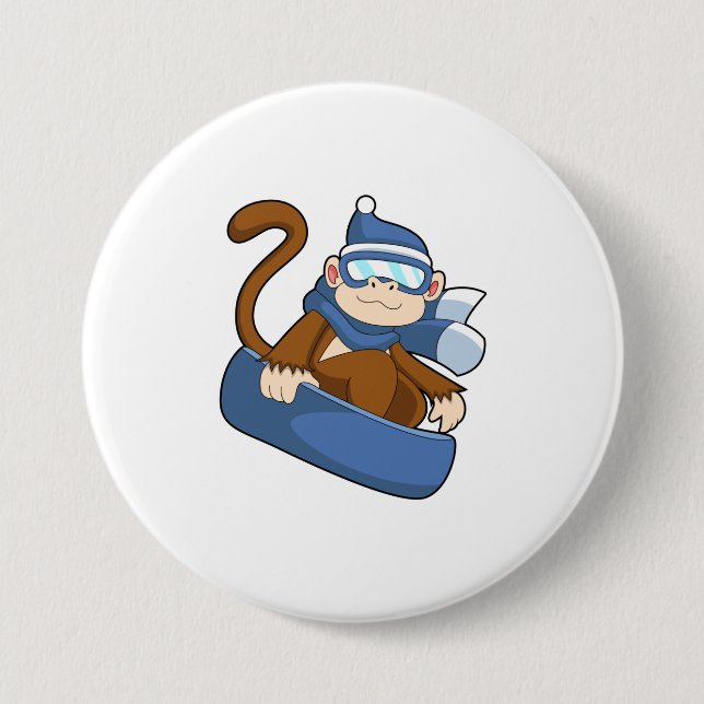 Monkey as Snowboarder with Sonowboard.PNG 7.5 Cm Round Badge (Front)