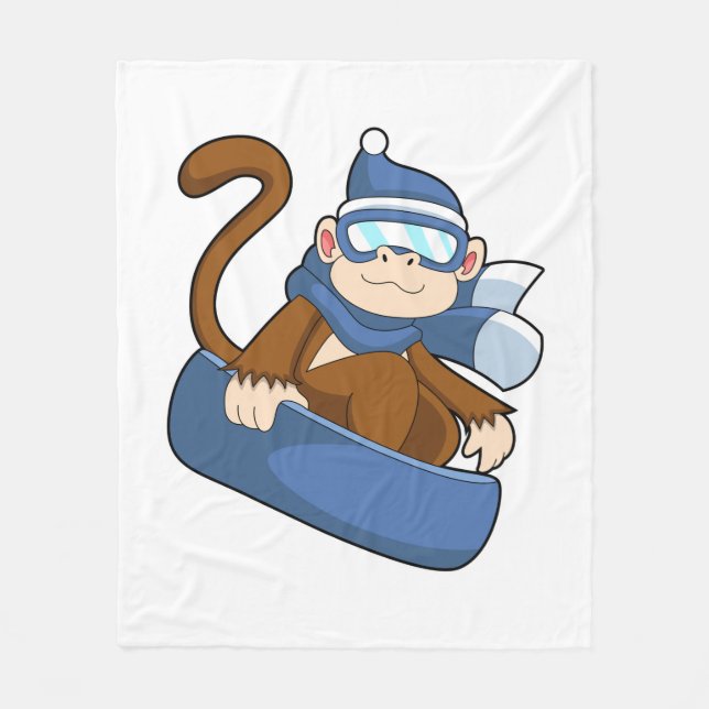 Monkey as Snowboarder with Sonowboard.PNG Fleece Blanket (Front)