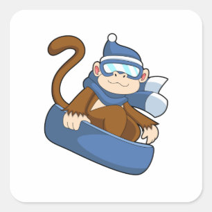 Monkey as Snowboarder with Sonowboard.PNG Square Sticker