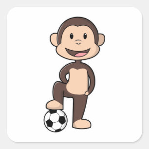 Monkey as Soccer player with Soccer ball Square Sticker