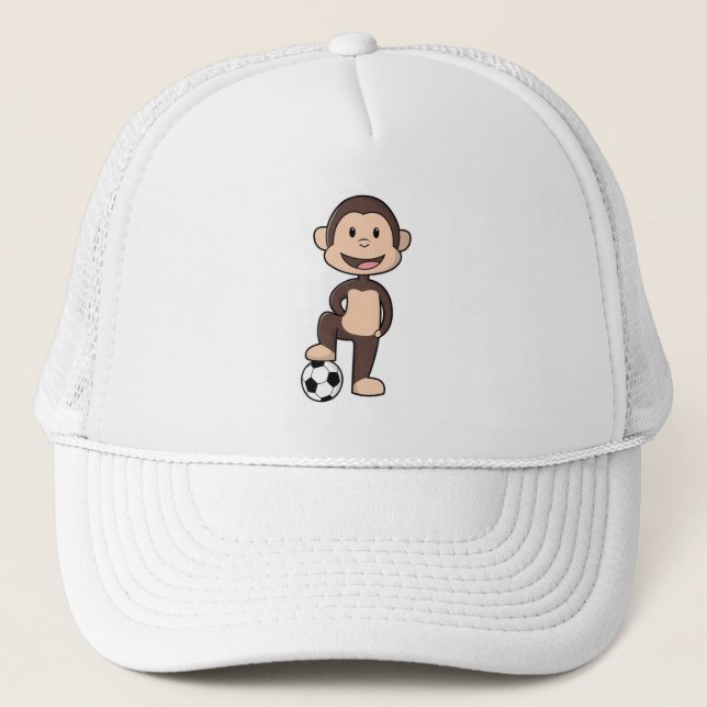 Monkey as Soccer player with Soccer ball Trucker Hat (Front)