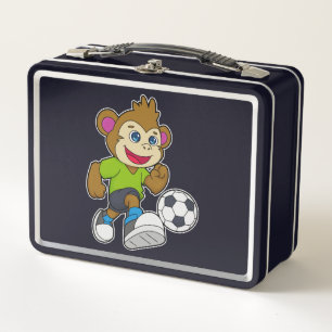 Monkey as Soccer player with Soccer Metal Lunch Box