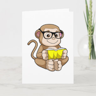 Monkey as Student with Glasses & Book Card