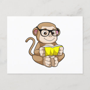 Monkey as Student with Glasses & Book Postcard