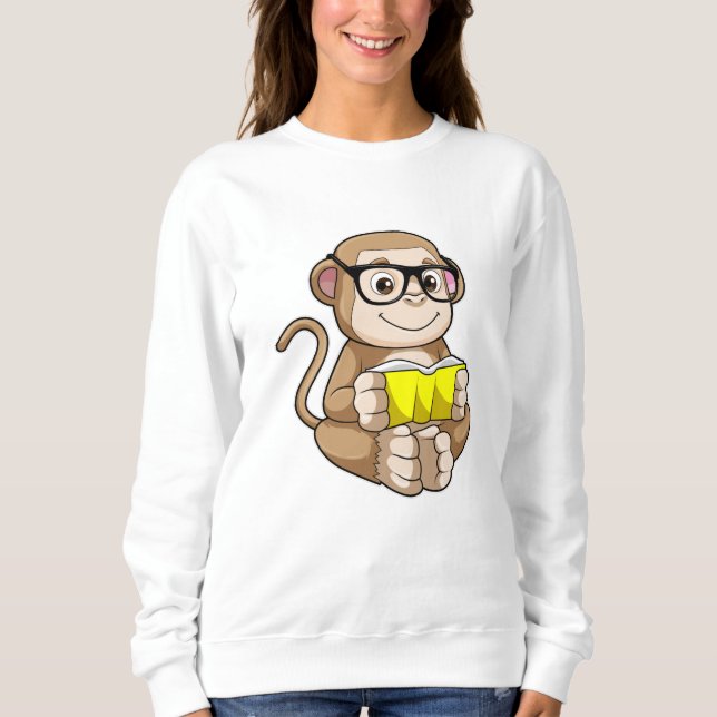 Monkey as Student with Glasses & Book Sweatshirt (Front)