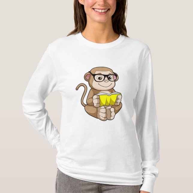 Monkey as Student with Glasses & Book T-Shirt (Front)