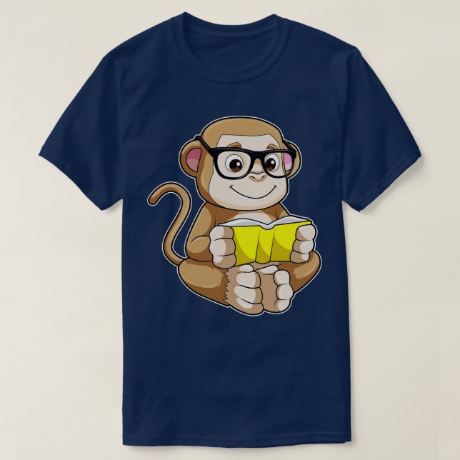 Monkey as Student with Glasses Book T-Shirt (Design Front)