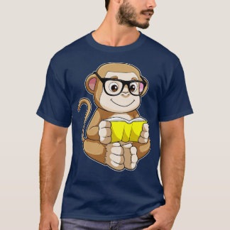 Monkey as Student with Glasses Book T-Shirt
