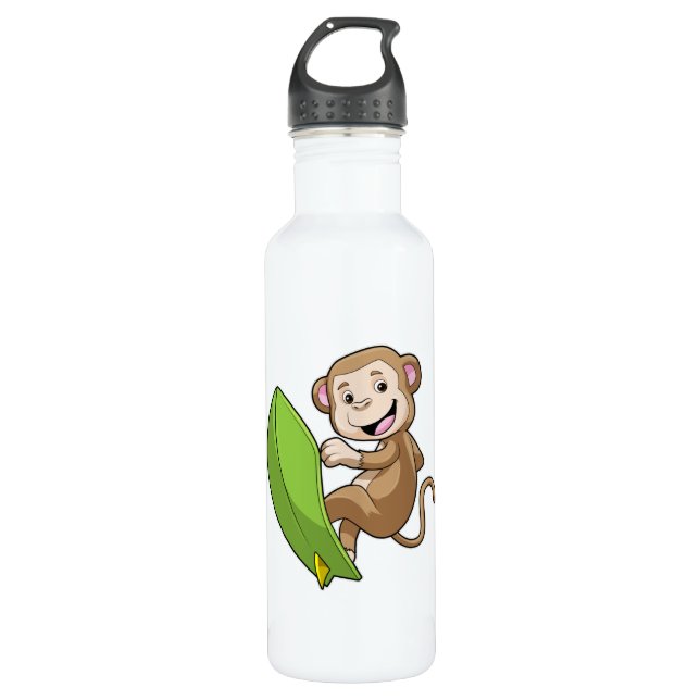 Monkey as Surfer with Surfboard 710 Ml Water Bottle (Front)