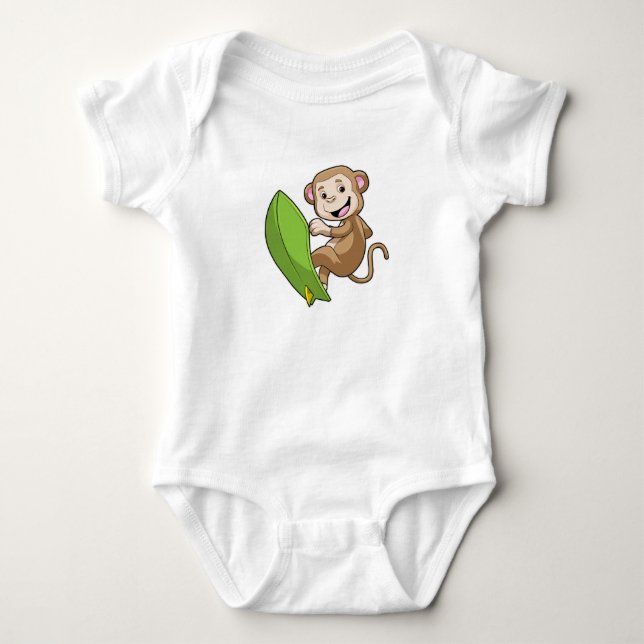Monkey as Surfer with Surfboard Baby Bodysuit (Front)
