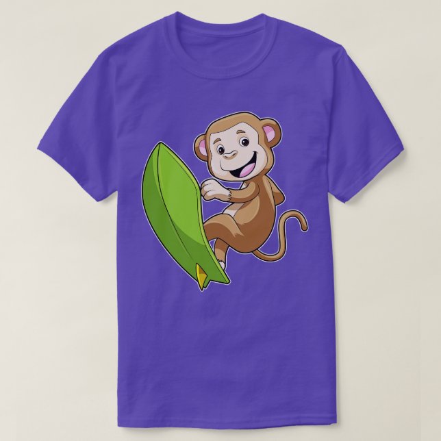 Monkey as Surfer with Surfboard T-Shirt (Design Front)