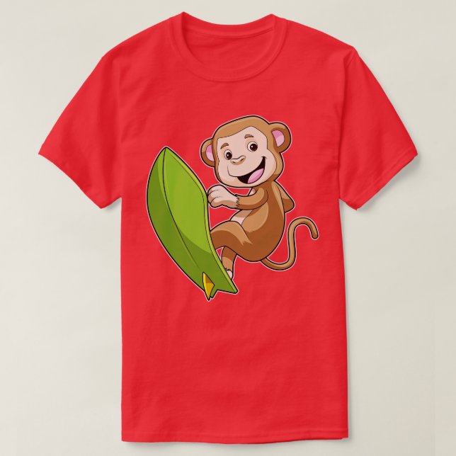Monkey as Surfer with Surfboard T-Shirt (Design Front)