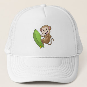 Monkey as Surfer with Surfboard Trucker Hat