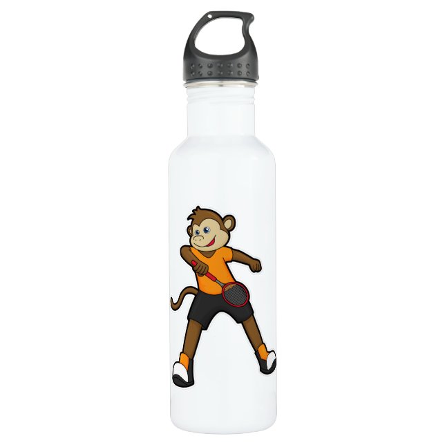 Monkey as Tennis player with Tennis racket 710 Ml Water Bottle (Front)