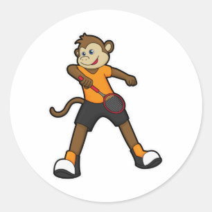 Monkey as Tennis player with Tennis racket Classic Round Sticker