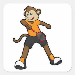 Monkey as Tennis player with Tennis racket Square Sticker