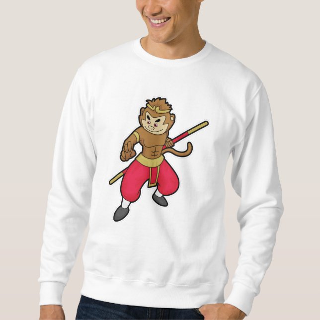 Monkey as Warrior with Staff & Headband Sweatshirt (Front)