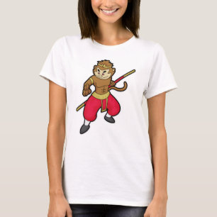 Monkey as Warrior with Staff & Headband T-Shirt
