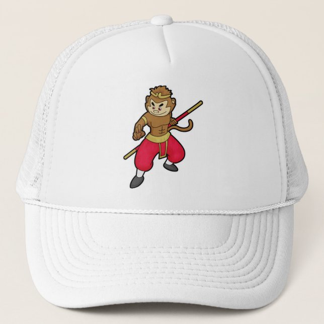Monkey as Warrior with Staff & Headband Trucker Hat (Front)