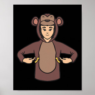 Monkey ASL Hand Gesture Deaf Hearing Loss Awarenes Poster