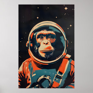 Monkey Astronaut Poster, Monkey Retro Print