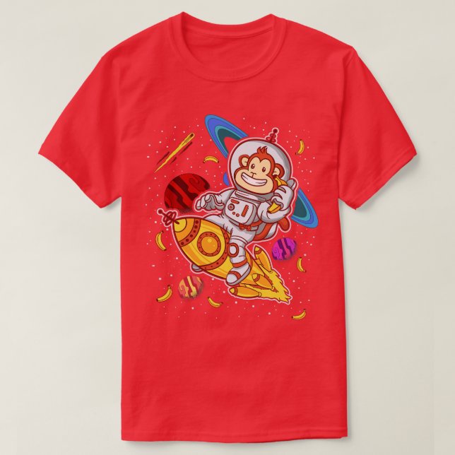 Monkey Astronaut Rocket Ride Space T-Shirt (Design Front)