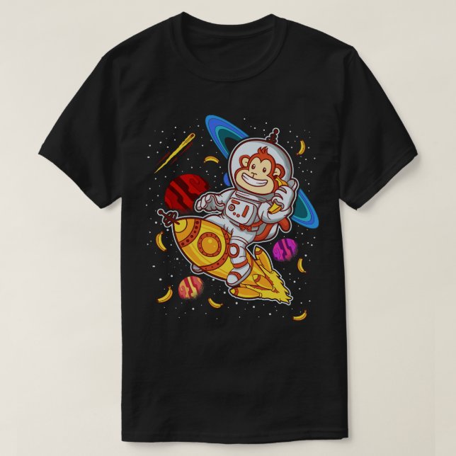 Monkey Astronaut Rocket Ride Space T-Shirt (Design Front)