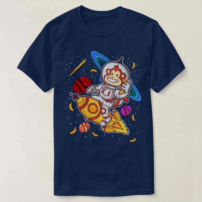 Monkey Astronaut Rocket Ride Space T-Shirt (Design Front)