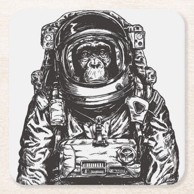 Monkey Astronaut Square Paper Coaster (Front)