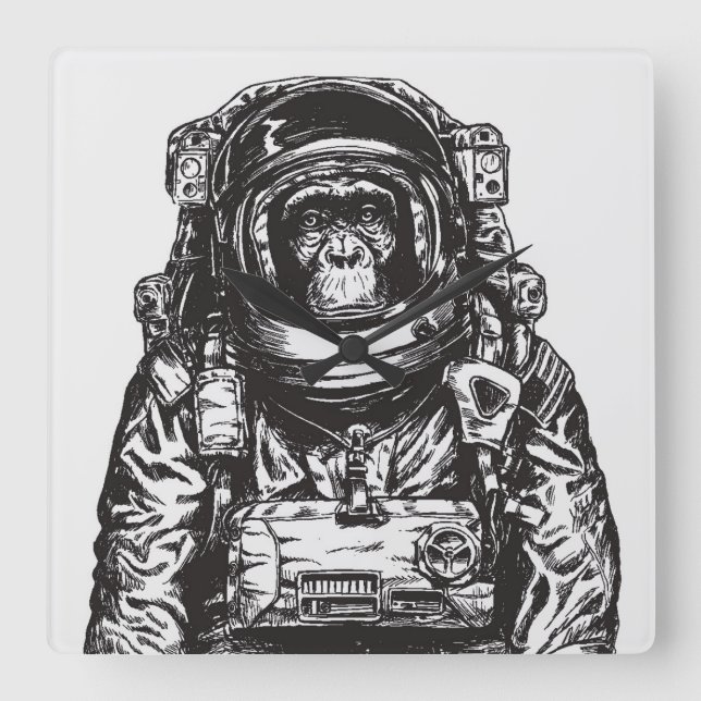 Monkey Astronaut Square Wall Clock (Front)