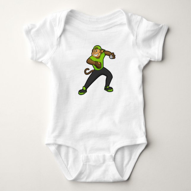 Monkey at Baseball with Baseball bat Baby Bodysuit (Front)