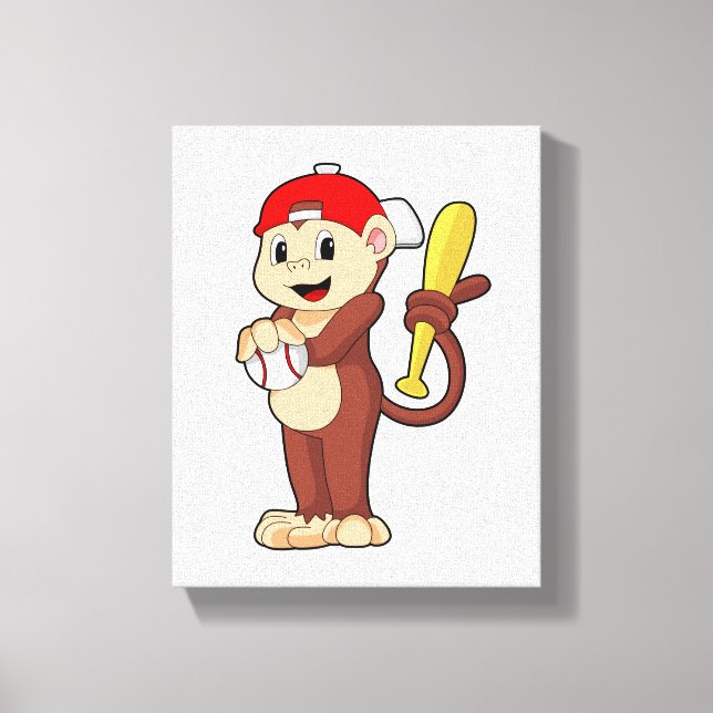 Monkey at Baseball with Baseball bat Canvas Print (Front)