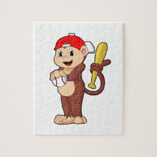 Monkey at Baseball with Baseball bat Jigsaw Puzzle