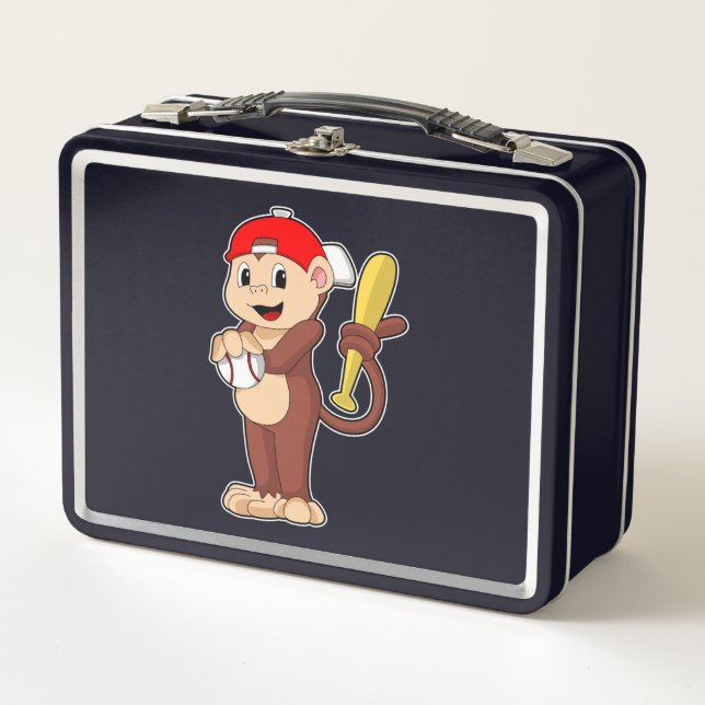 Monkey at Baseball with Baseball bat Metal Lunch Box (Front)