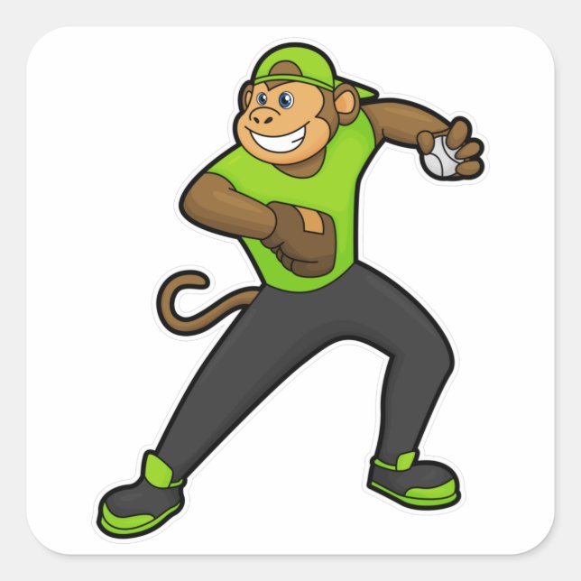 Monkey at Baseball with Baseball bat Square Sticker (Front)