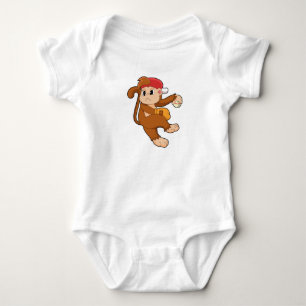 Monkey at Baseball with Baseball glove Baby Bodysuit