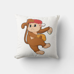 Monkey at Baseball with Baseball glove Cushion