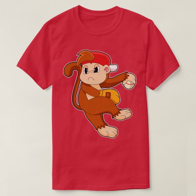 Monkey at Baseball with Baseball glove T-Shirt (Design Front)