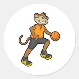 Monkey at Basketball Sports Classic Round Sticker