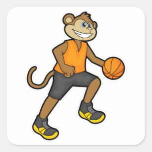 Monkey at Basketball Sports Square Sticker