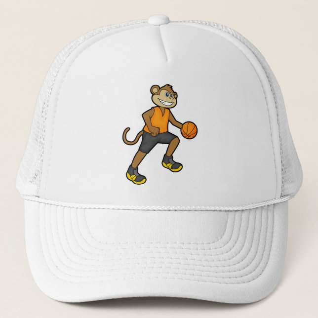 Monkey at Basketball Sports Trucker Hat (Front)