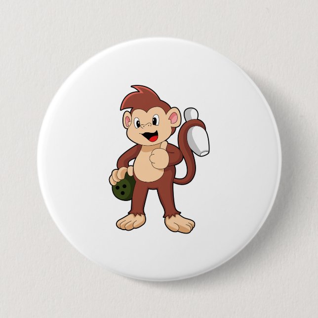 Monkey at Bowling with Bowling ball 7.5 Cm Round Badge (Front)