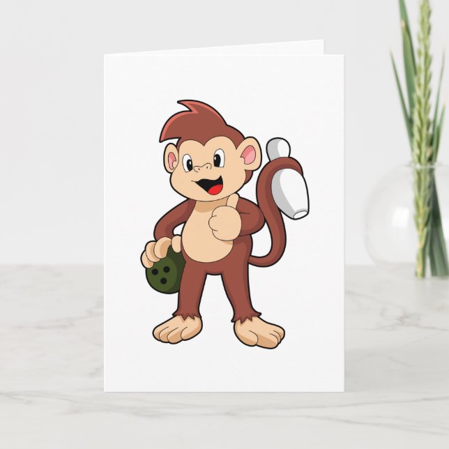 Monkey at Bowling with Bowling ball Card (Front)
