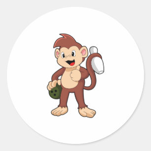 Monkey at Bowling with Bowling ball Classic Round Sticker